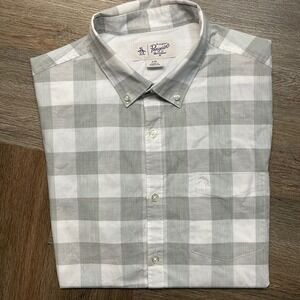 Original Penguin Shirt Mens Large Gray Buffalo Check Button Down‎ Short Sleeve